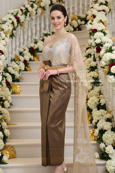 ชุดไทยจักรี สีเทาทอง (TCK 073)