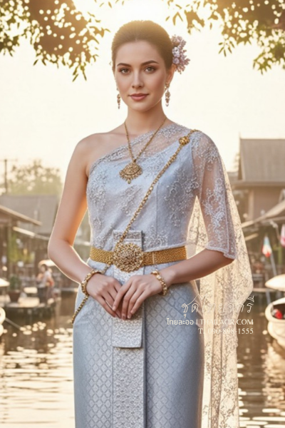 ชุดไทยจักรี สีเทาเงินม่วง (TCK 007)