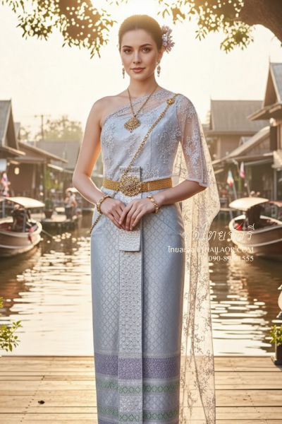 ชุดไทยจักรี สีเทาเงินม่วง (TCK 007)