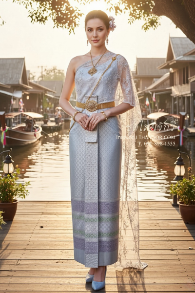 ชุดไทยจักรี สีเทาเงินม่วง (TCK 007)