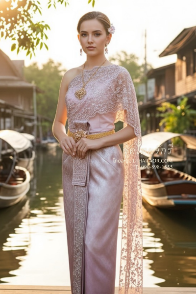 ชุดไทยจักรี สีกลีบบัวเงิน (TCK 037)