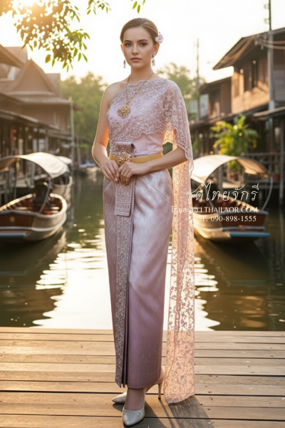 ชุดไทยจักรี สีกลีบบัวเงิน (TCK 037)