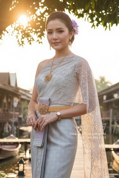 ชุดไทยจักรี สีเทาเงิน (TCK 028)