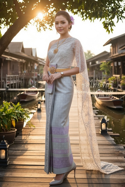 ชุดไทยจักรี สีเทาเงิน (TCK 028)