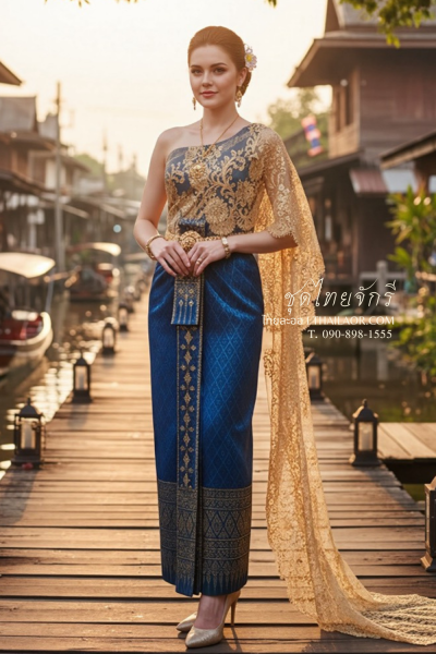 ชุดไทยจักรี สีฟ้าน้ำทะเล (TCK 029)