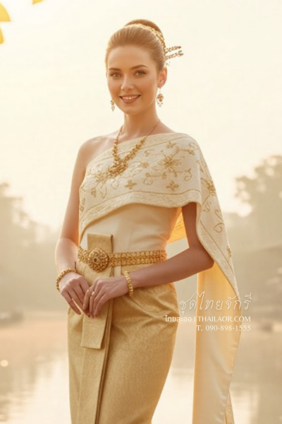ชุดไทยจักรี สีครีมทอง (TCK 006)