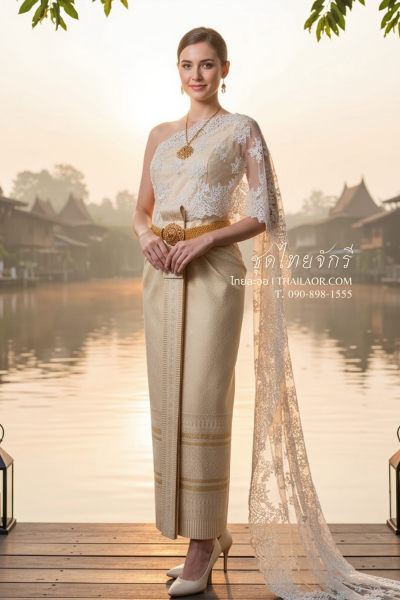 ชุดไทยจักรี สีครีม (TCK 024)