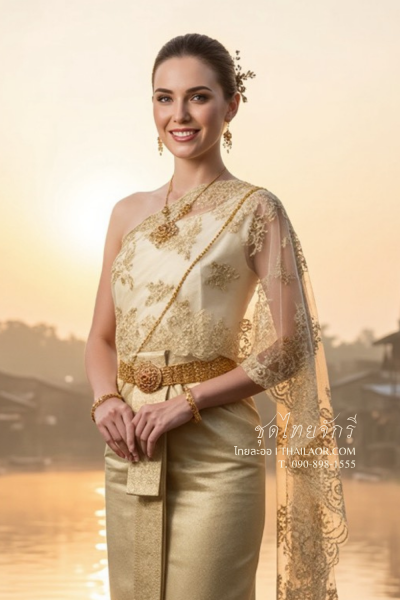 ชุดไทยจักรี สีครีมทอง (TCK 033)