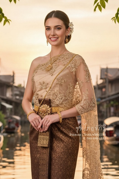 ชุดไทยจักรี สีน้ำตาลทอง (TCK 025)