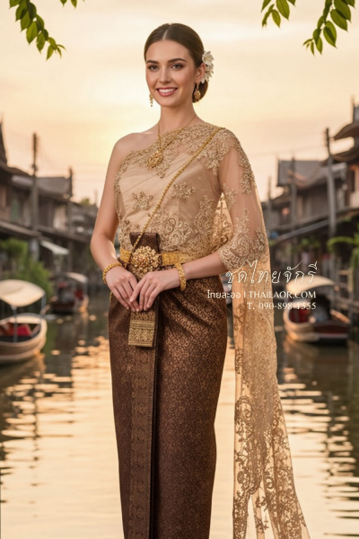 ชุดไทยจักรี สีน้ำตาลทอง (TCK 025)