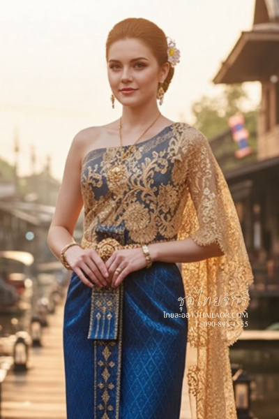 ชุดไทยจักรี สีฟ้าน้ำทะเล (TCK 029)