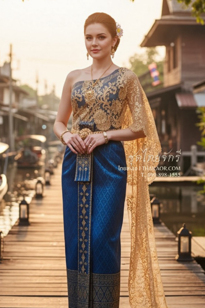 ชุดไทยจักรี สีฟ้าน้ำทะเล (TCK 029)