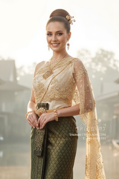 ชุดไทยจักรี สีทองเขียว (TCK 018)