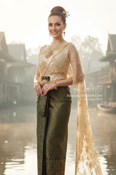 ชุดไทยจักรี สีทองเขียว (TCK 018)
