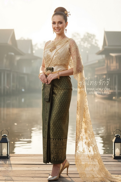 ชุดไทยจักรี สีทองเขียว (TCK 018)