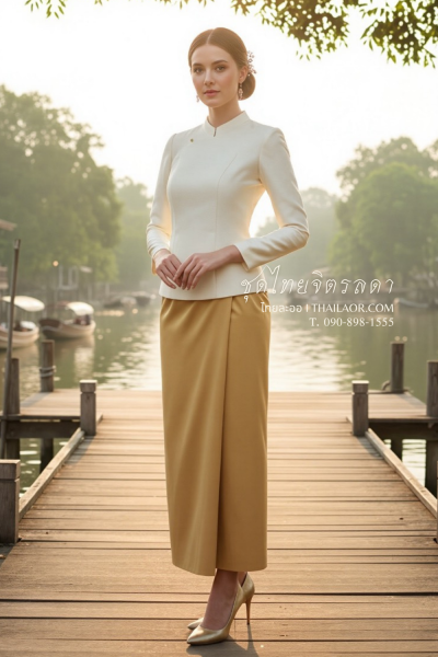 ชุดไทยจิตรลดา สีครีมทอง (TC 006)