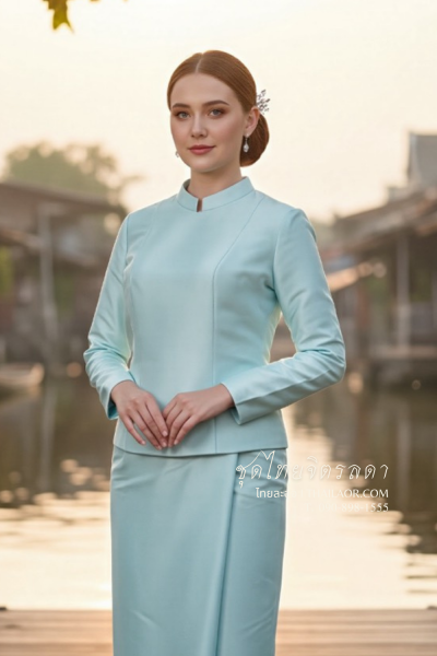 ชุดไทยจิตรลดา สีฟ้าอมเขียว (TC 015)