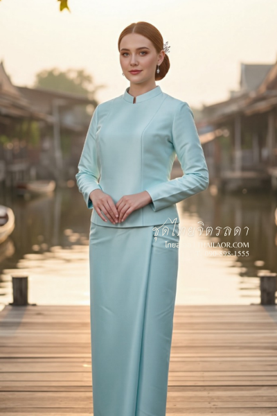 ชุดไทยจิตรลดา สีฟ้าอมเขียว (TC 015)