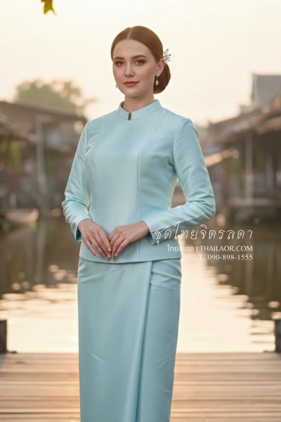 ชุดไทยจิตรลดา สีฟ้าอมเขียว (TC 024)