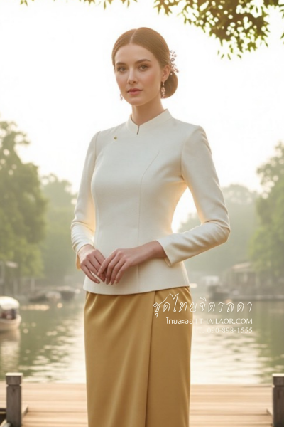 ชุดไทยจิตรลดา สีครีมทอง (TC 006)