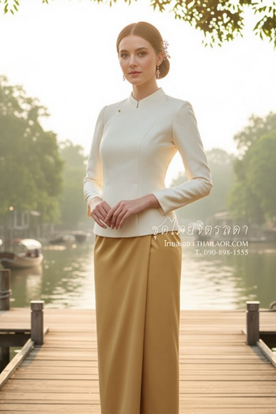 ชุดไทยจิตรลดา สีครีมทอง (TC 006)