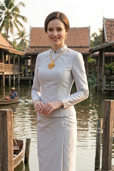 ชุดไทยจิตรลดา สีเทาอ่อน (TC 010)