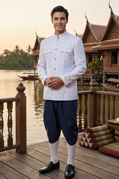 ชุดเพื่อนเจ้าบ่าว สีขาวกรมท่า (TF 002)