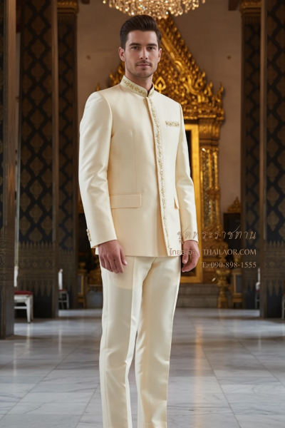 ชุดพระราชทานปัก สีทองอ่อน (PT 006)