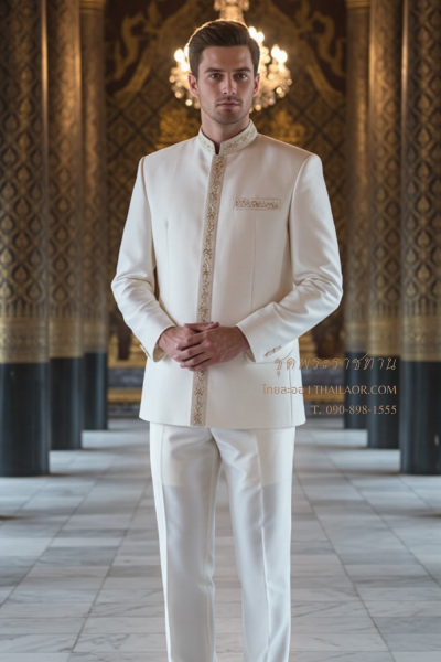 ชุดพระราชทานปัก สีครีม (PT 003)