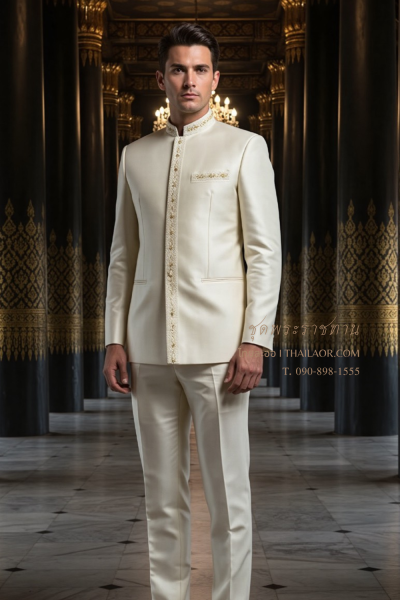 ชุดพระราชทานปัก สีครีมเหลือง (PT 007)