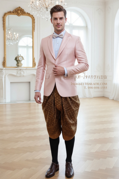 ชุดเสื้อสูท-โจงกระเบน สีชมพูแดงเลือดนก (SUJ 009)