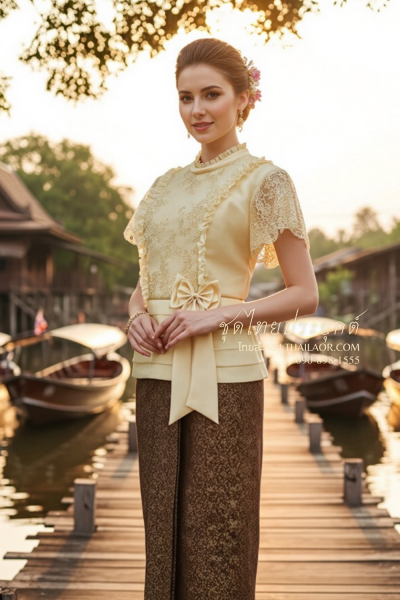 ชุดไทยประยุกต์ สีทองน้ำตาล  (TP 023)