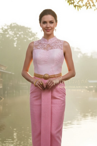 ชุดไทยประยุกต์ สีชมพูพาสเทล (TP 003)