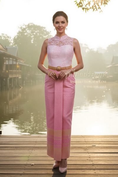 ชุดไทยประยุกต์ สีชมพูพาสเทล (TP 003)