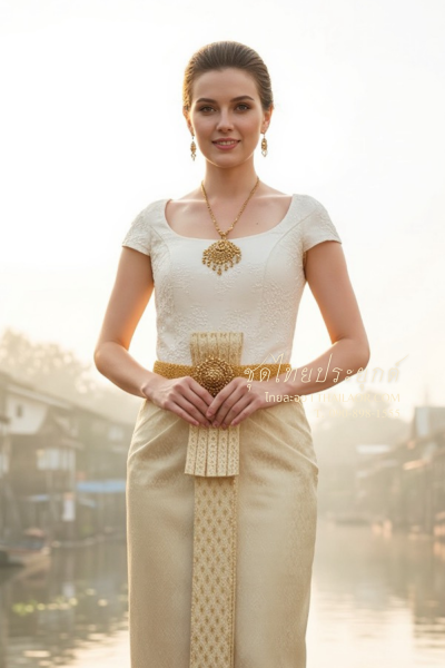 ชุดไทยประยุกต์ สีครีมทอง (TP 015)
