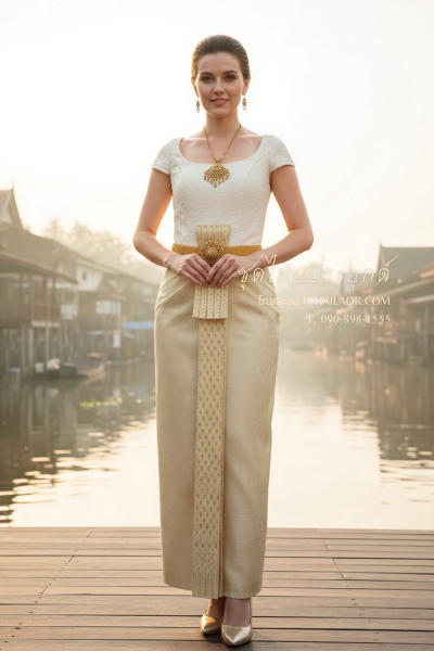 ชุดไทยประยุกต์ สีครีมทอง (TP 015)