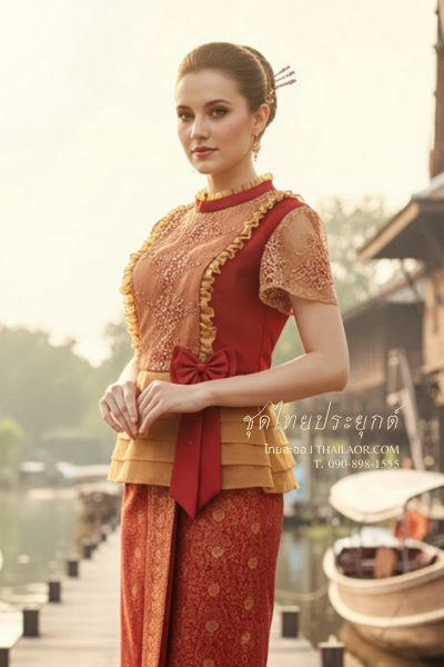 ชุดไทยประยุกต์ สีแดงทอง (TP 020)
