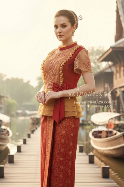 ชุดไทยประยุกต์ สีแดงทอง (TP 020)
