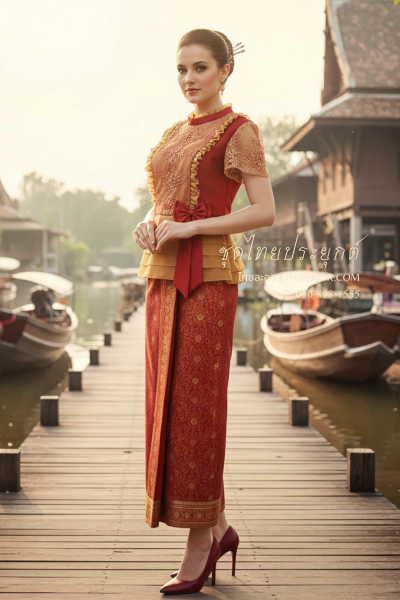 ชุดไทยประยุกต์ สีแดงทอง (TP 020)