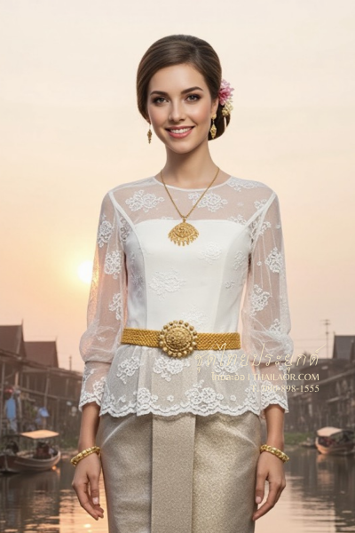 ชุดไทยประยุกต์ สีขาวเทา (TP 018)