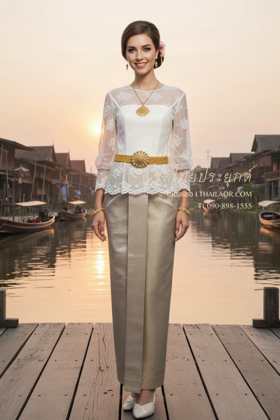 ชุดไทยประยุกต์ สีขาวเทา (TP 018)