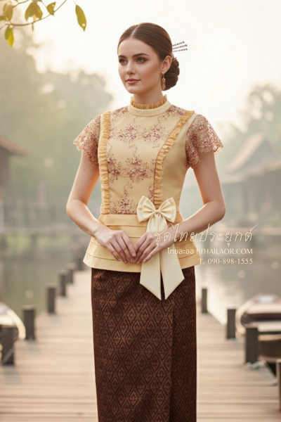 ชุดไทยประยุกต์ สีทองนวลแดง (TP 009)