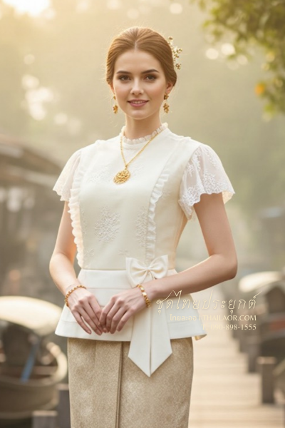 ชุดไทยประยุกต์ สีครีม (TP 008)