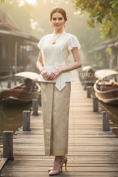 ชุดไทยประยุกต์ สีครีม (TP 008)