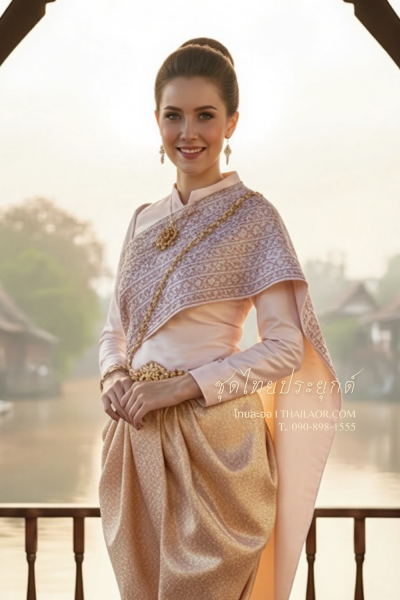 ชุดไทยประยุกต์ สีชมพูอ่อน (TP 036)