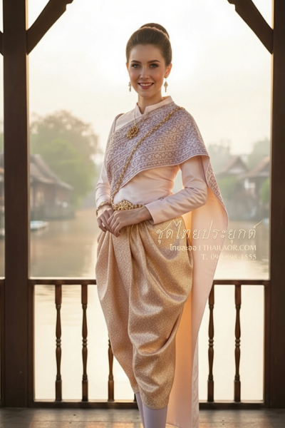 ชุดไทยประยุกต์ สีชมพูอ่อน (TP 036)