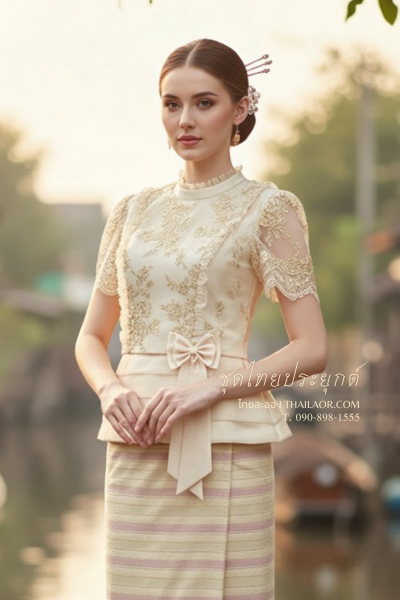 ชุดไทยประยุกต์ สีทองชมพู  (TP 024)