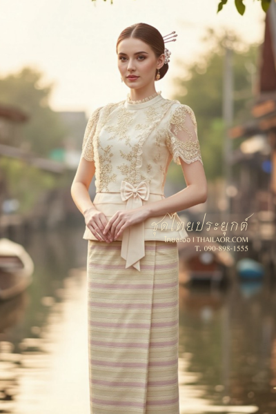 ชุดไทยประยุกต์ สีทองชมพู  (TP 024)