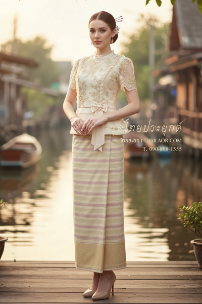 ชุดไทยประยุกต์ สีทองชมพู  (TP 024)