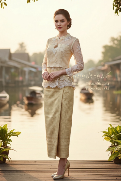 ชุดไทยประยุกต์ สีทองอ่อน (TP 004)